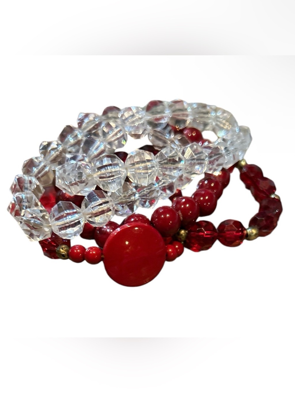 Red and Clear Beaded Stretch Bracelet Sets - Women's Jewelry